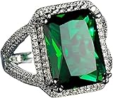 Vsoruln Emerald Halo 925 Sterling Silver Emerald Ring Cocktail Rings Square Cut Green Gem Cubic Zirconia Anniversary Promise Ring CZ Eternity Engagement Wedding Band Ring for Women (7)