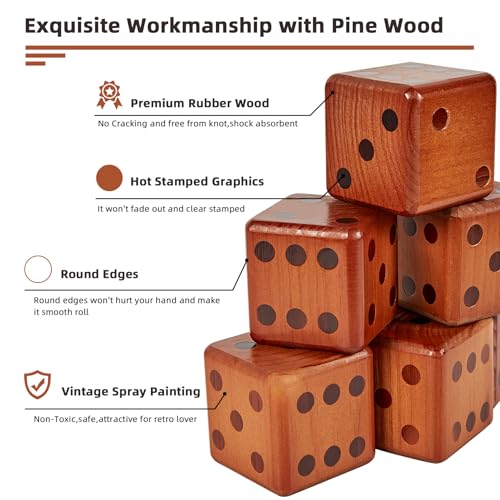 SpeedArmis 3.5" Giant Wooden Yard Dice Set, Lawn Yardzee Outdoor Game by SpeedArmis - Image 3