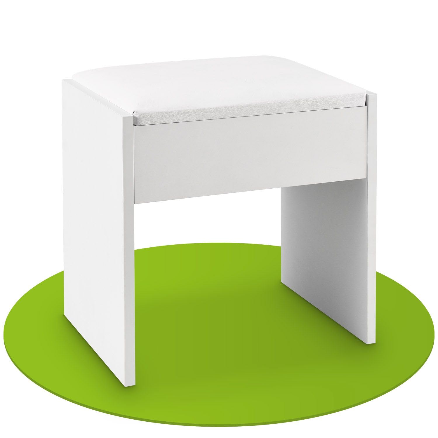 Juskys Tocador con Taburete Melly - Taburete de Madera con cojín Acolchado y Funda de Polipiel - Taburete Moderno y Acolchado de 40 x 30 x 43 cm en Blanco