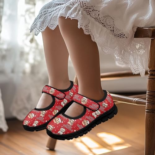 Christmas Print Girls Mary Jane Sneakers Dress Dance Shoes Athletic Walking Shoes for Outdoor Christmas Party,Activity,Wedding4