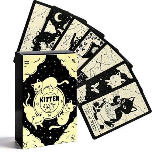 SKWOJAQN Cat Tarot Deck with 78 Cards and Guide