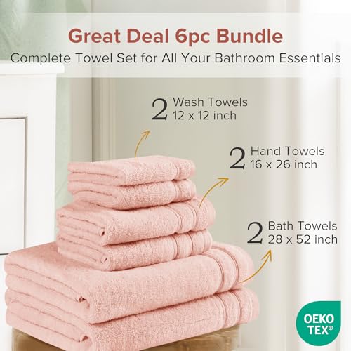 Comfort Spaces Luxury Bath Towel Set - 6 Piece - 2 Bath, 2 Hand, 2 Washcloth - Pink - Cotton - Quick Dry - Soft - Lightweight - Blush by Comfort Spaces - Image 2