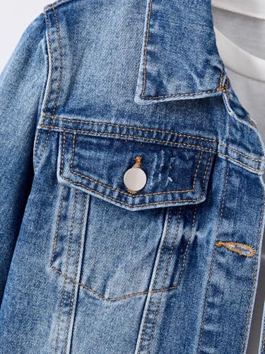 Ripped Jean Jacket for Girls Denim Jackets Classic Long Sleeve Button Down School Trendy Fall Outerwear with Pockets3