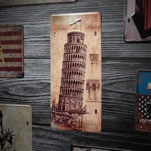 Image of inchLeaning Tower of pisa inch Vintage Retro Metal Signs - License Wall Plate, Car Tag - Ideal for Cafe, Restaurant, Shop, Home, Hotel, Club, Office, Living Area - Design Plaque