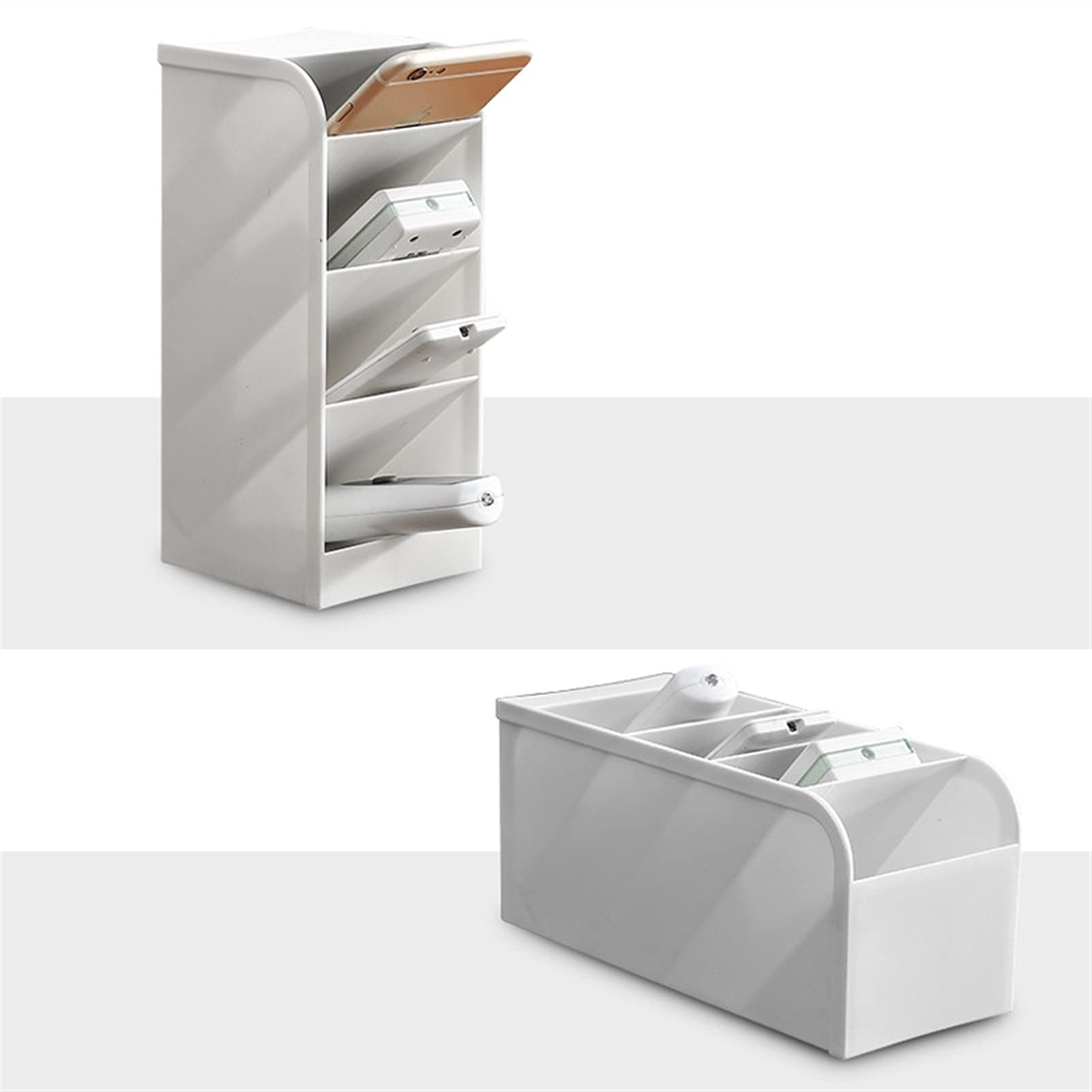 Organizzatore da scrivania, Portapenne da Tavolo Multifunzione a 4 Griglie, Trasparente, Bianco, Nero, in plastica, for Ufficio, Scuola, Contenitore for Penne, cancelleria, portapenne(White)