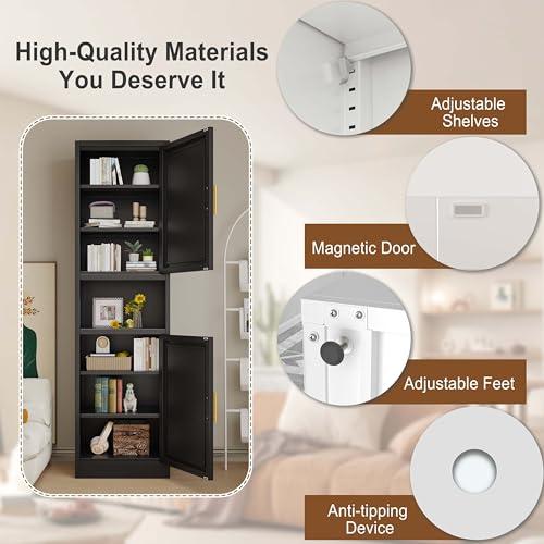 Image of pozdeg 67 inch Tall Narrow Storage Cabinet Metal Bathroom Cabinet with 4 Adjustable Shelves, Freestanding Pantry Cupboard for Kitchen, Dining Room, Living Room Bathroom and Home Office (Black)