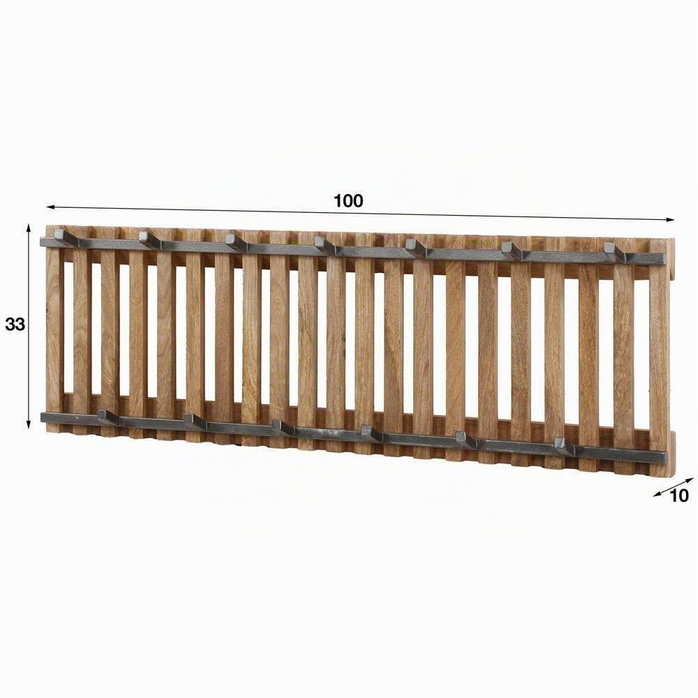 RINGO-Living Wandgarderobe aus Massivholz - Ethno Kleidergarderobe mit 13 Haken - Rustikale Flurgarderobe für für Jacken, Mäntel & Schals - Schmale Kleider Garderobe für den Flur aus Mangoholz