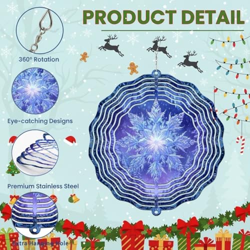 Snowflake Wind Spinner Stainless Steel 12 Inch Blue - Image 3