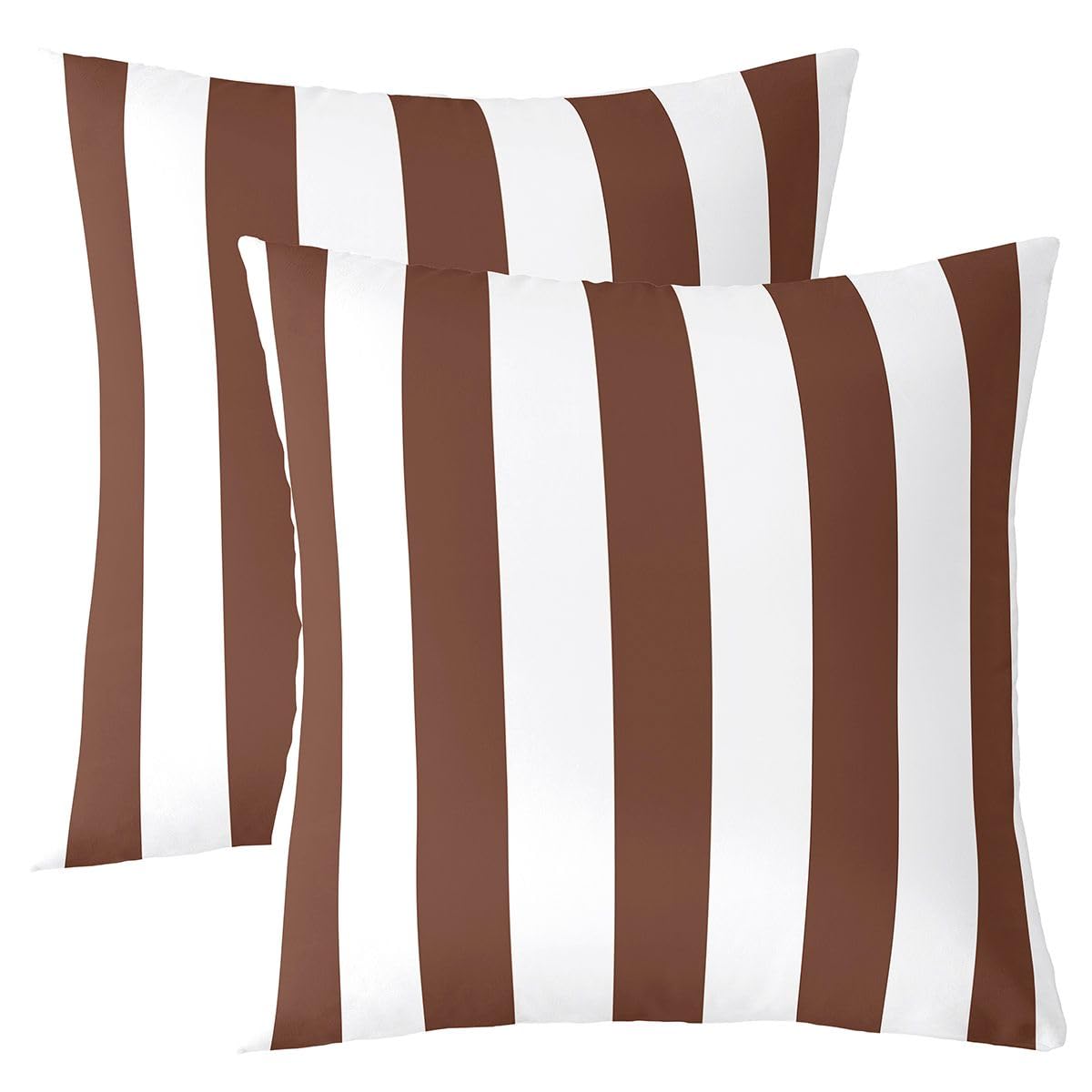 Homewish Brown White Striped Decorative Cushion Covers 40 x 40 cm Set of 2