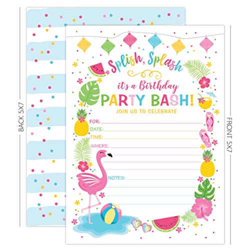 Your Main Event Prints Flamingo Birthday Invitation - Summer Pool Party Invite - Flamingle Invitation - Splash Pad, Waterslide, Flamingle Party, Luau - 20 Fill-In Invitations - Envelopes Not Included - Thumbnail 6