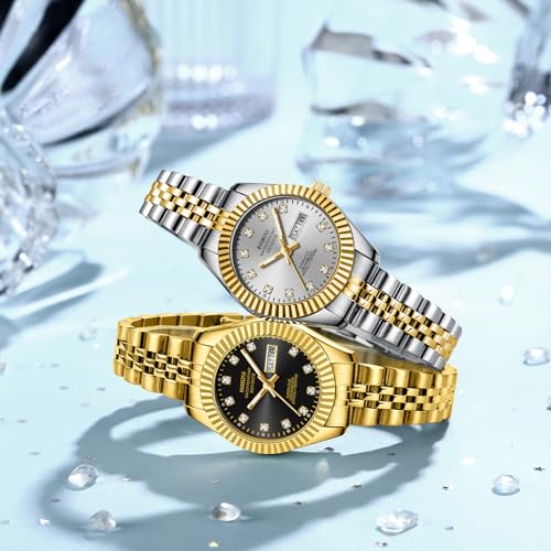 Elegant NIBOSI Women's Analog Quartz Watch - Two-Tone Stainless Steel Bracelet with Day-Date Function, Luminous Dial, and Waterproof Design for Small Wrists - Image 9