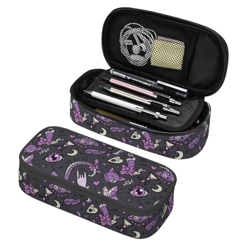 Image of Magic Goth Gothic Skull Spooky Gray Purple Pencil Case Big Capacity Storage Pencil Pouch Stationery Bags With Zipper Portable Pen Holder Box Organizer For Boys Student College School Office Supplies