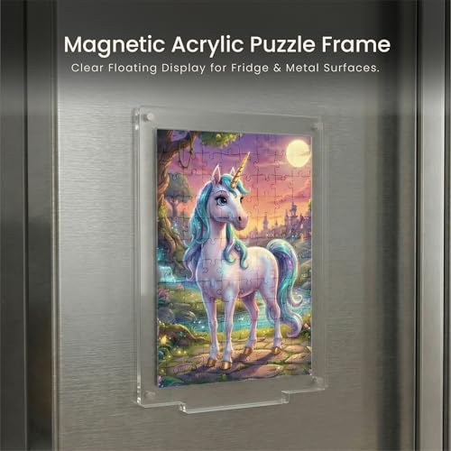 Image of Mini Leaves Unicorn & Angel Double Sided Acrylic Frame Jigsaw Puzzle 140 Pieces | Fantasy Desk Decor with UV Printed Frame | Premium Gift for Kids & Puzzle Lovers