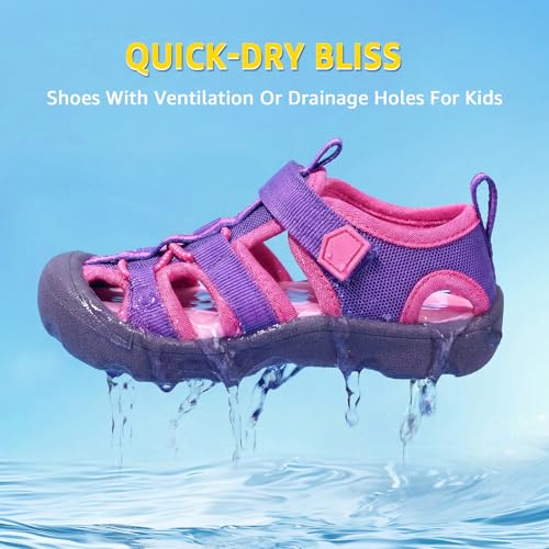 Image of Wide Toe Box Toddler Sandals Water Shoes Boys Girls Quick Dry Summer Beach | Non Slip Sole, Flexible, Machine Washable, Easy to Clean, Breathable, Adjustable Hook and Loop, Closed-toe for Outdoor & Pool