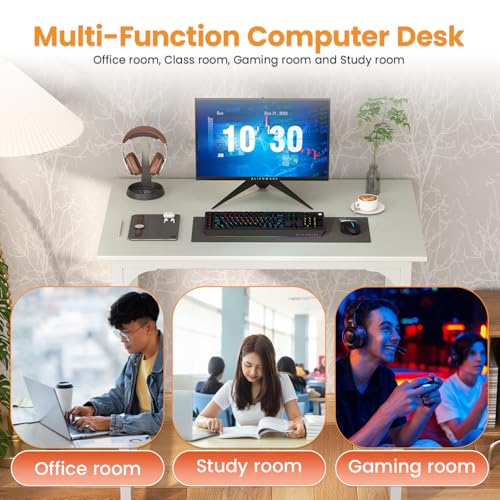 Image of PayLessHere | 32 Inch Computer Desk | White | Office Desk with Metal Frame, Adjustable Feet | Water-Resistant, Scratchproof Surface | Sturdy Writing Table for Home Office or Study | Pack of 1