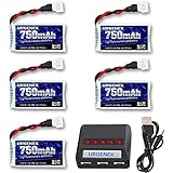 URGENEX 3.7V Lipo Battery 750mAh 25C Rechargeable 5 Pack Lipo Batteries with Molex Plug 5 in 1 Charger for Syma X5 X5SW X5C X5C1 RC Quadcopter Drone Spare Parts