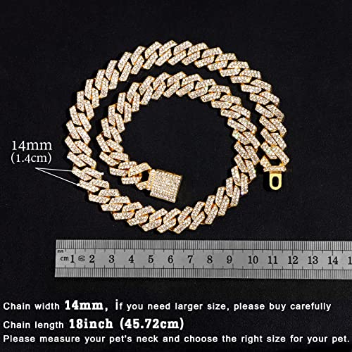 Flatfoosie Dog Chain Collar Walking Metal Chain Collar Cuban Link Dog Collar With Secure Buckle 14Mm Pet Gold Chain Dog Collars For Small Medium Large Dogs Cats (18 Inch, Gold) #TOP4