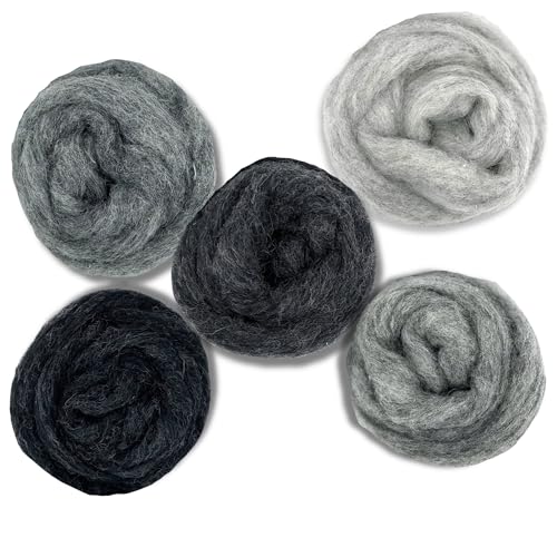 Corriedale Carded Wool Roving Bundle, Grey Spectrum