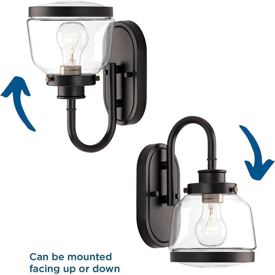 Progress Lighting P300080-020 Judson Collection Clear Glass Farmhouse Bath Vanity Light, 1-Light, Antique Bronze