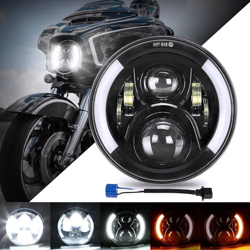 SUPAREE 7 Pulgadas Faro LED Moto Faro Moto Redondo LED Faros Delanteros para Motocicleta 12V 6000K de Haz Alto/Bajo DRL Señal de Giro IP67 1 Pieza