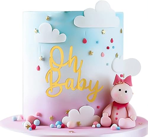 Miniatura 1 de YXCute Oh Baby Cake Topper para baby shower, acrílico dorado Oh Baby Wedding Birthday Cake Topper para revelación de género bebé fiesta de