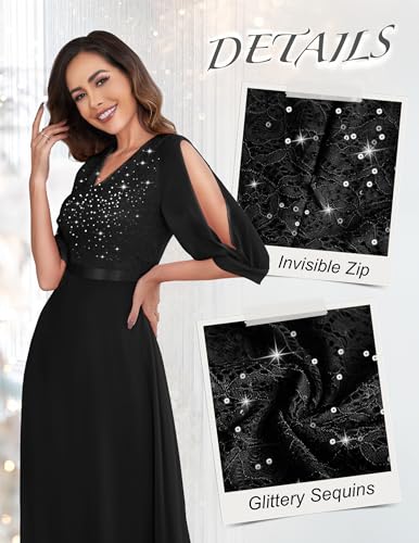 Image of Wedtrend Women's Sequin Dresses Sparkly Glitter Dress Split Sleeves Formal Dresses Maxi Evening Dress