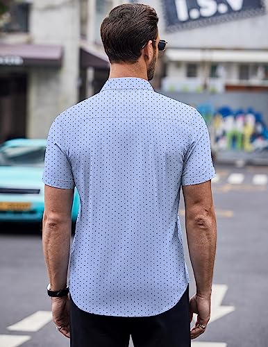 Coofandy Mens Polka Dot Button Up Shirt Muscle Fit Dress Shirt Wrinkle Free Dress Summer Shirt Clear Blue #TOP3