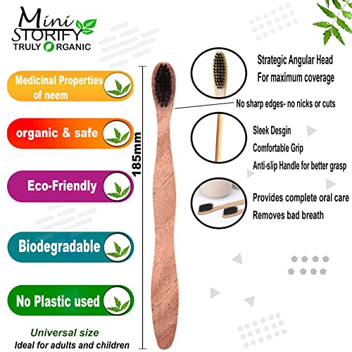 Mini Storify Truly Organic Neem Manual Toothbrush-Pack Of 10 Adult, Charcoal Activated Soft Bristles, Biodegradable, Eco-Friendly, Wooden Brush - Image 2 thumbnail