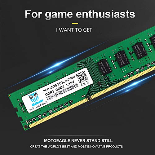 Image of Motoeagle DDR3L-1600 UDIMM 8GB PC3 PC3L 12800U Non ECC Unbuffered 1.35V /1.5V CL11 2Rx8 Dual Rank 240 Pin UDIMM Desktop Memory Ram Module Upgrade