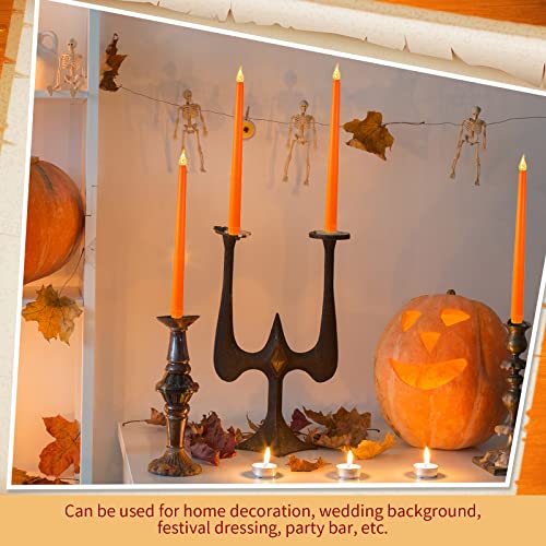 Image of CHENGU 12 Pcs LED Taper Candles Dripless Unscented Flameless Battery Dinner Candles for Halloween, Weddings, Church, Hanukkah, Christmas, Autumn, New Year Celebration(Orange)