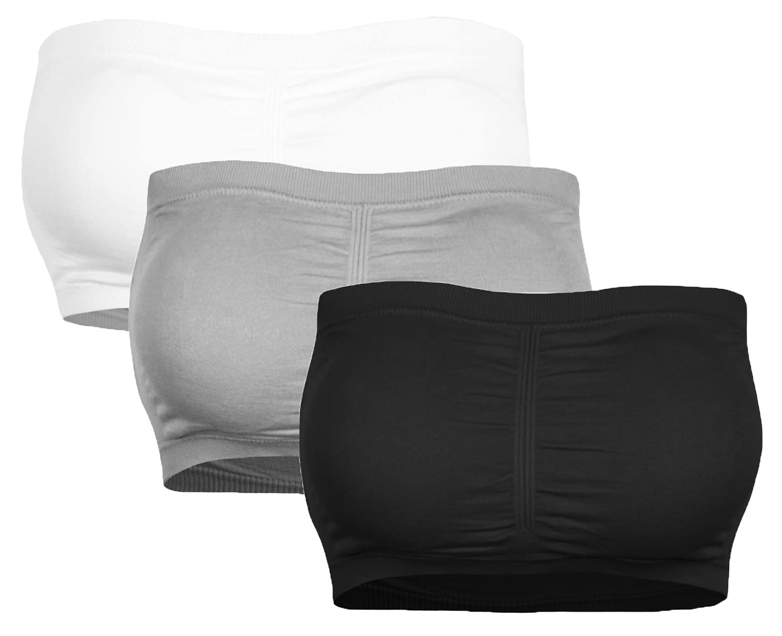 CabalesKINYAOYAO 3 Packs Women's Seamless Bandeau Crop Tube Top Bra Strapless Padded Bralette