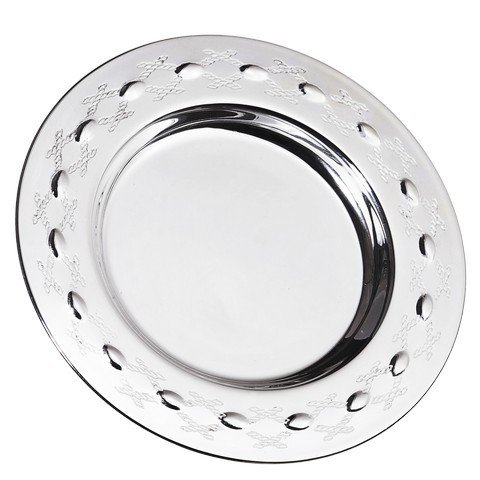 A&M Judaica 58052C 925 Sterling Silver Coated Kiddush Tray with XP Design, 5 in.