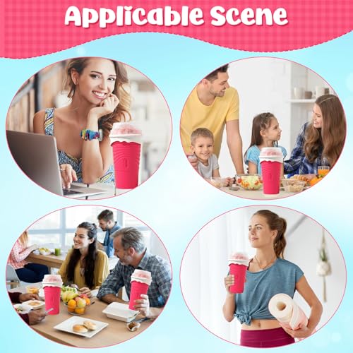 Herbst Slushy Maker Becher 500ml Silikon Squeeze Cup mit Strohhalmlöffel Slush Eis Becher DIY Ice Cup Slushy Maker Cup Smoothie Becher mit Reinigungsbürste (Rot) – Bild 7