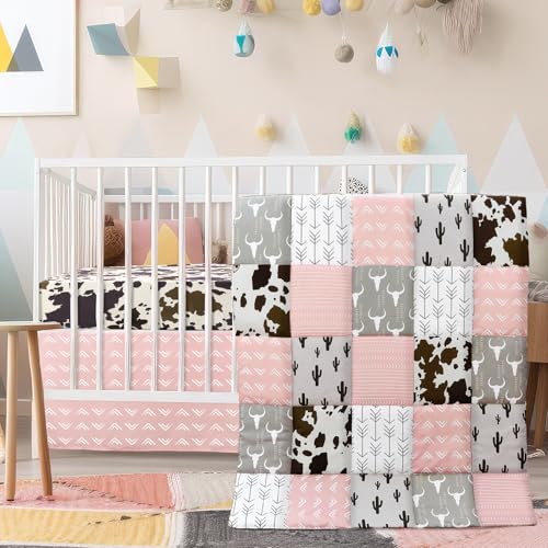 Hahafelt 3 Piece Patchwork Western Crib Bedding Set for
