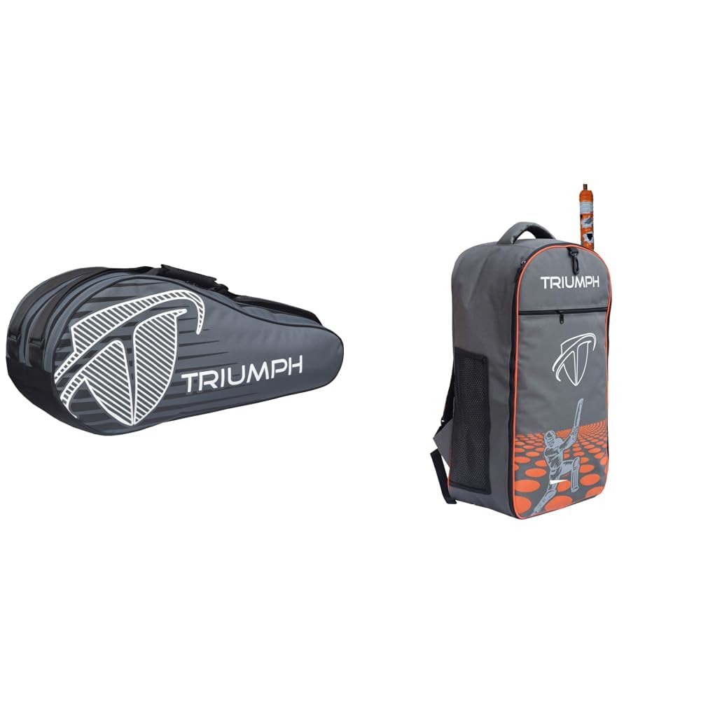 Triumph Stroke Badminton Kit Bag Grey/Black + KB-2020 Cricket Backpack Full Padded Grey/Orange Bag Size 27X8X14-image-42