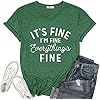 KIKIBERRY-Womens-Im-Fine-Everything-is-Fine-T-Shirts-Short-Sleeve-Sayings-Casual-Cute-Graphic-Tee-Blouse-Tops KIKIBERRY Women's I'm Fine Everything is Fine T-Shirts Short Sleeve Sayings Casual Cute Graphic Tee Blouse Tops Dark Green X-Large