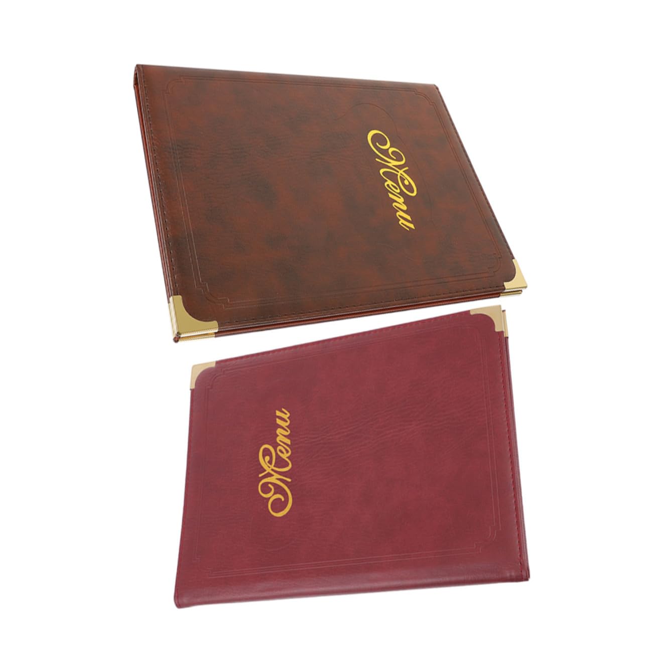 Abaodam 2pcs A4 Reusable Menu Cover Folder Pu Leather Menu Holder Book in Wine Red and Coffee Restaurant Display Book for Waiters and Food Service Use