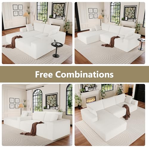 Image of Modular Sectional Sofa Couches L-Shape Couch 3 Seat Modular Sofa Memory Foam Sectional Couches for Living Room (Cloud White, 108 inch+Left Chaise)