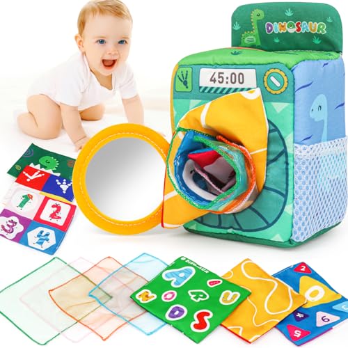 Image of GKDOMS Baby Tissue Box Toy Soft Crinkle Sensory Toy for Infants Early Learning, Baby Boys Girls Shower Gifts for Kids 6 9 12 18 Months Old, with Crinkle Paper & Fabric Tissues, Stimulating Mirror