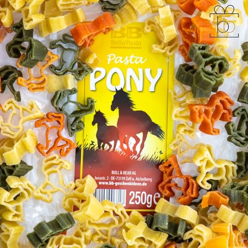 Bull & Bear bunte Pferde Nudeln 250g, Motivnudeln aus Hartweizengrieß, handgefertigt in deutscher Manufaktur, Pasta Geschenk