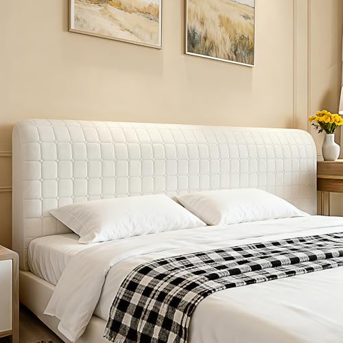 Songella Funda para Cabecero de Cama Cuadrados Pequeños Fundas Cabecero Cama Terciopelo Suave Funda Grueso para Dormitorio Cabeceros Blanco Roto 120cm