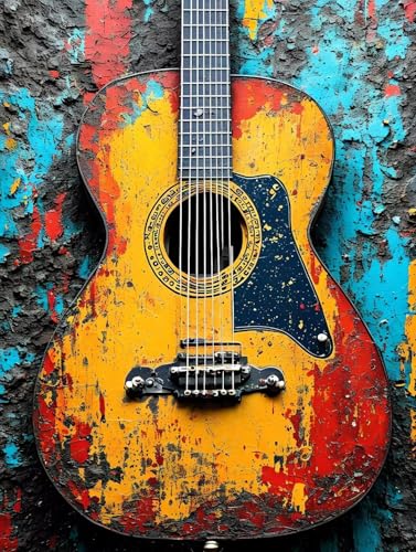 Peinture diamant adulte guitare vintage 70x100cm broderie diamant kit complet pour décoration