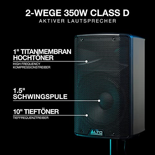 ALTO TX310-350W Aktiver PA-Lautsprecher mit 10\ Tieftöner für Mobile DJs und Musiker, Kleine auftrittsorte, Feiern und Sport-Events
