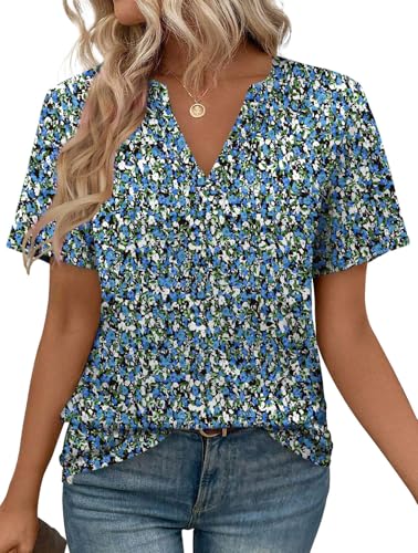 Image of WEESO Womens Tops Summer Short Sleeve V Neck Blouses Business Casual Loose Fit Tshirts Trendy Fashion Outfits