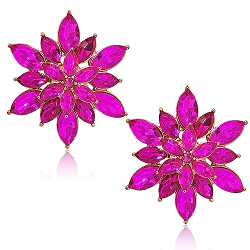 Crystal Flower Burst Stud Earrings - Elegant Hypoallergenic Large Big Sparkly CZ Cubic Zirconia Rhinestone Daisy Sunflower Floral Cluster Flower Stud Earrings Bridal Wedding Party Prom Costume Jewelry for Bride Bridesmaids Women Birthstone Birthday Gift