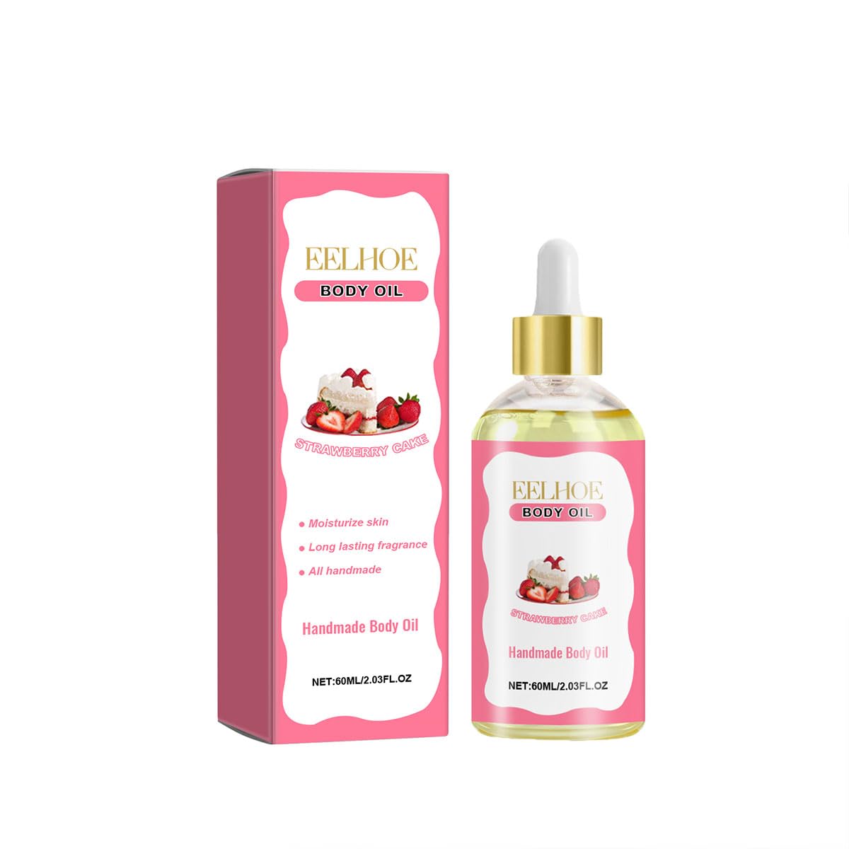 Body Juice Oil for Women，Strawberry Body Oil,Essential Oil Eternal Essence Essential,Body Oil, Strawberry Flavor Nourishing, Hydrating Moisturizing Essential Oil, 2.03 FL.OZ (Strawberry Cake, 60ml)