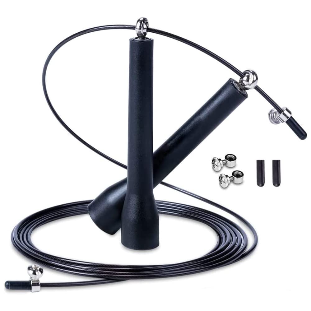 NEWPOWER Hochgeschwindigkeitsspringseil, Crossfit, Boxen, MMA aus PVC-beschichtetem Stahl, verstellbare Länge 3 m, leichtes 360-Grad-Kugellager, ideal für Doppelsprünge