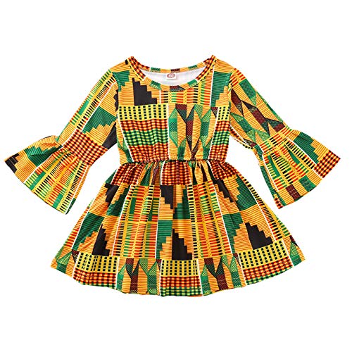 YOUNGER TREE Toddler Infant Baby Girl Dress Floral Ruffle Flare Half Sleeve Yellow Skirt Party Dresses Clothes (6-12 Months, Yellow African Floral Dress)
