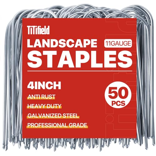 TiTifield U Shape Garden Stakes 50 Packs 4 Inch 11 Gauge Irrigation Tubing Stakes Heavy Duty Galvanized Landscape Staples for Tube Lawns Landscape Fabrics Irrigation Hose and Weed Barriers