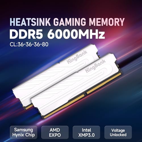 Image of KingBank Computer Desktop Memory Ram DDR5 16GB(2x8GB) 6000MT /s CL36 1.35V Overclocking XMP 3.0 & AMD Expo with Heatsink for PC Gaming /Office /PS,Silver
